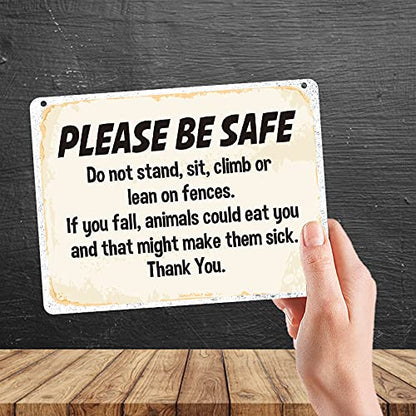 Kruzroyal MP322 PLEASE BE SAFE, Do not stand,sit,climb or lean of fences. Funny Novelty Retro Vintage Metal Wall Sign Plaque 20cm x 15cm