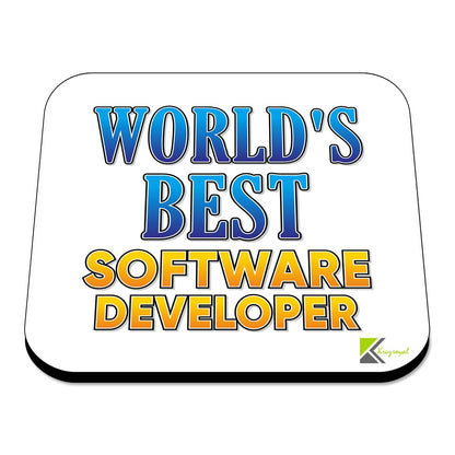 WB063 World's Best Software Developer MDF Wooden Coaster by Kruzroyal | Gift for Software Developer | Unique Novelty Present | 9cm x 9cm | Coffee Tea MDF Wooden Coaster