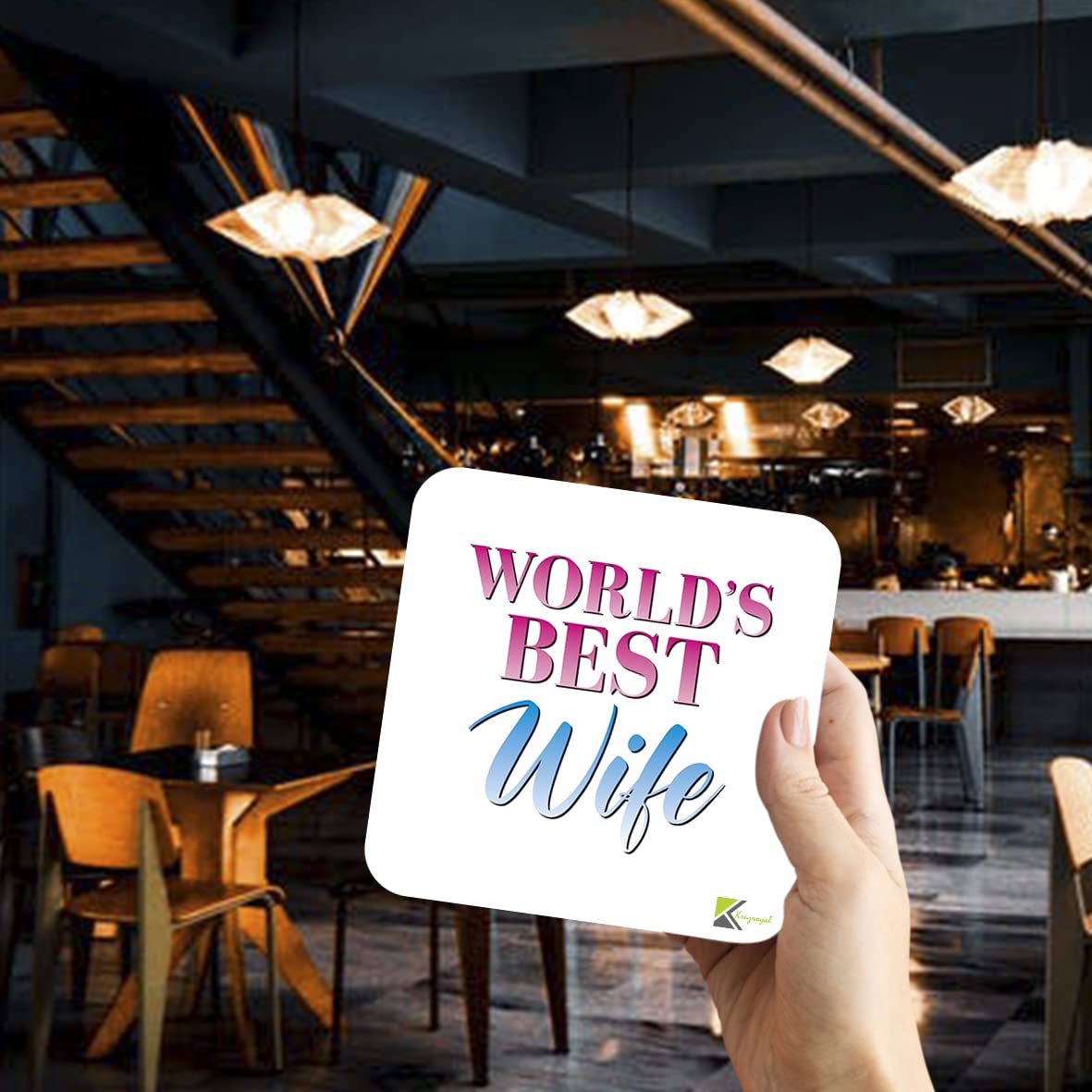 WB046 World's Best Wife MDF Wooden Coaster by Kruzroyal | Gift for Wife | Unique Novelty Present | 9cm x 9cm | Coffee Tea MDF Wooden Coaster
