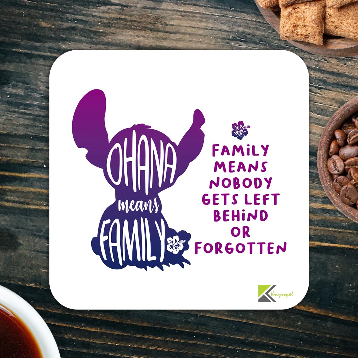 CS820 Ohana means family, family means nobody gets left behind or forgotten Novelty Funny Coffee Tea Drink Gift Glossy MDF Wooden Coaster | Sentimental Gifts for Family, Best Friend, Sister