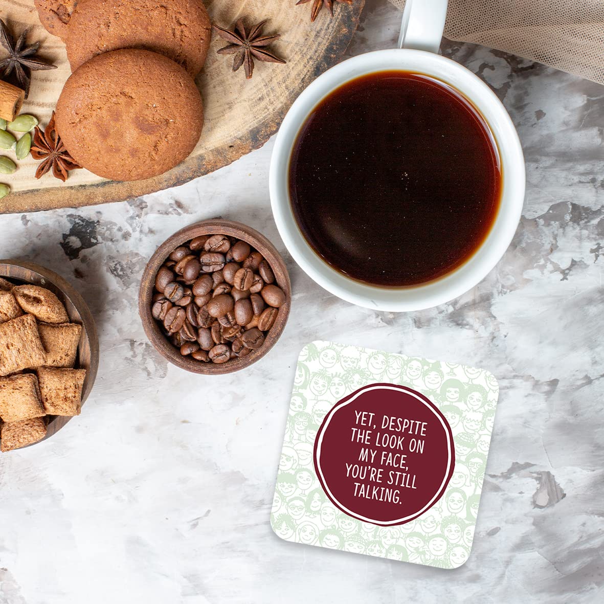 CS777 Yet, Despite The Look on My face, You're Still Talking Novelty Funny Coffee Tea Drink Gift Glossy MDF Wooden Coaster