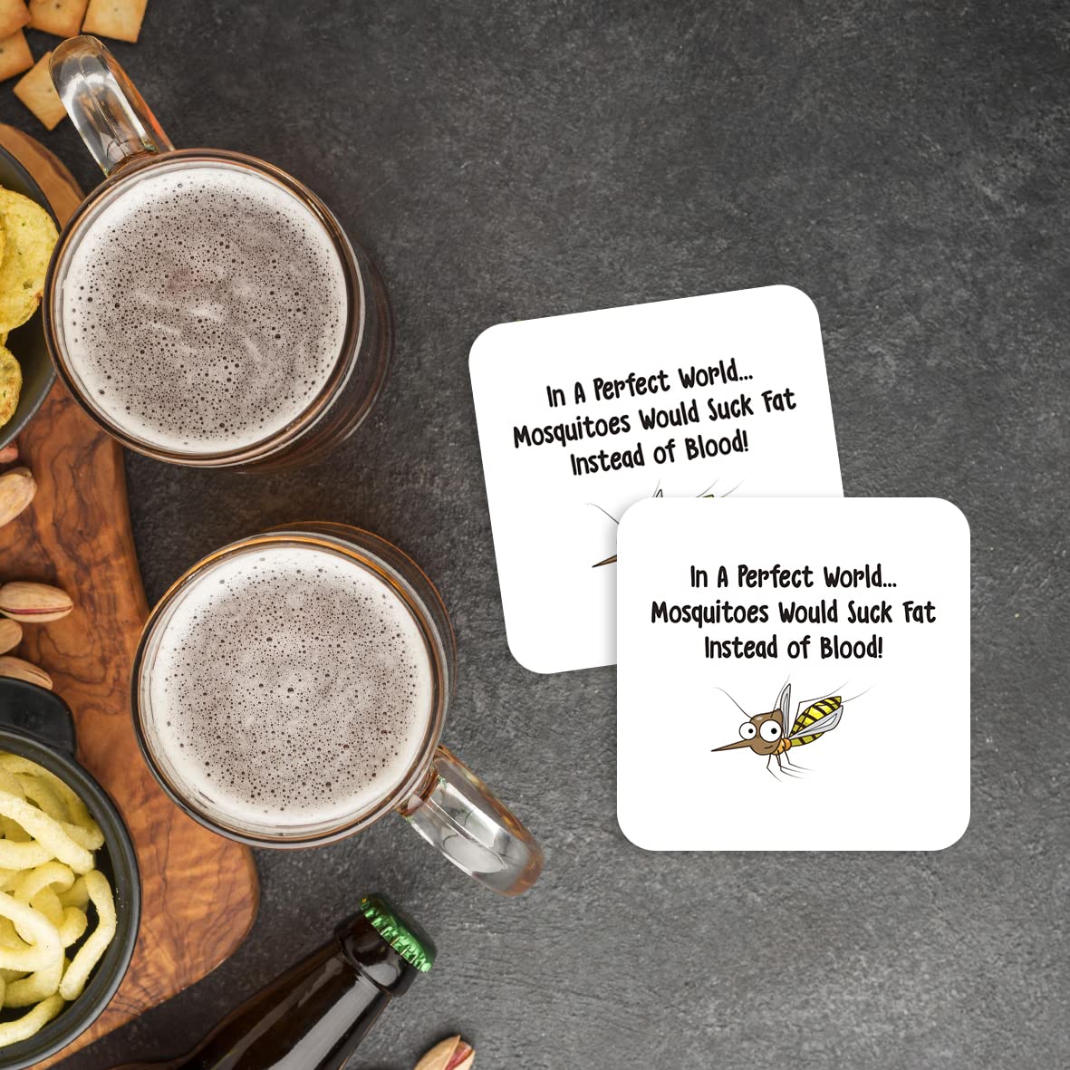 CS744 in a Perfect World... Mosquitoes Would Suck Fat Instead of Blood! Novelty Funny Coffee Tea Drink Gift Glossy MDF Wooden Coaster