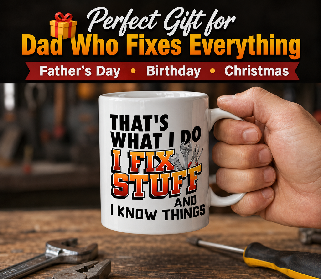 Kruzroyal That’s What I Do I Fix Stuff Mug - Funny Coffee Mugs for Men & Handyman Gifts - Builders Mug - Father’s Day Gift for Dad, Grandad, Husband - 11oz Ceramic Cup