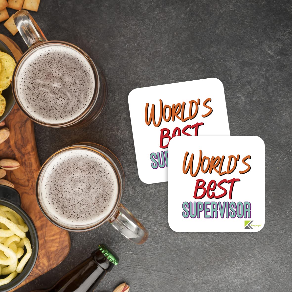 WB096 World's Best Supervisor MDF Wooden Coaster by Kruzroyal | Gift for Supervisor| Unique Novelty Present | 9cm x 9cm | Coffee Tea MDF Wooden Coaster