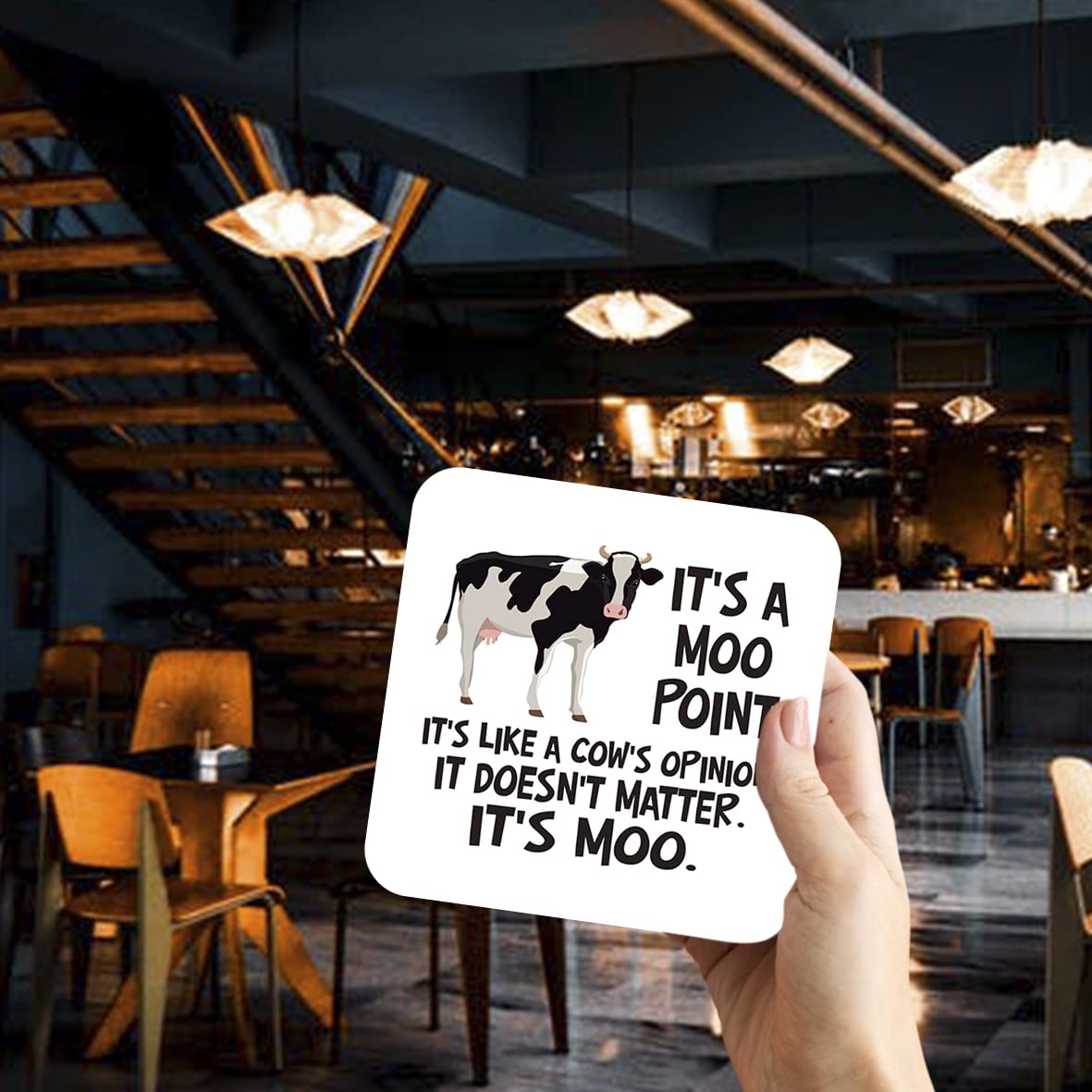 CS717 It's a moo Point. It's Like a Cow's Opinion. It Doesn't Matter. It's MOO Novelty Funny Coffee Tea Drink Gift Glossy MDF Wooden Coaster