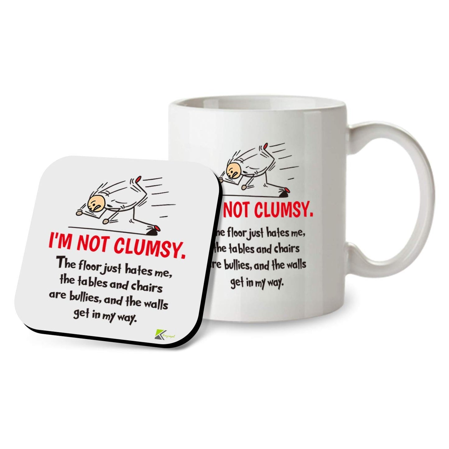 SM020 'I'm Not Clumsy' Funny Novelty Mug and Coaster Set - 11oz Sarcastic Quote Coffee Cup - Gag Gift for Men, Women, Coworkers