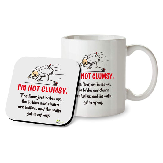 SM020 'I'm Not Clumsy' Funny Novelty Mug and Coaster Set - 11oz Sarcastic Quote Coffee Cup - Gag Gift for Men, Women, Coworkers