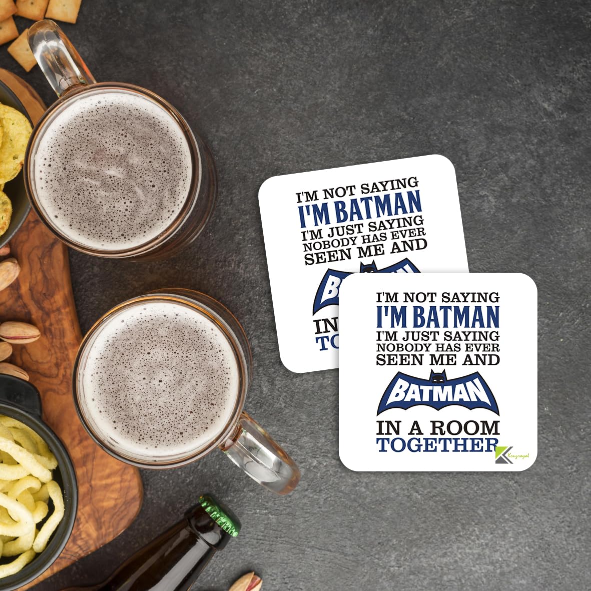 CS861 I'm not saying i'm batman, i'm just saying nobody has ever seen me and batman in a room together. Novelty Funny Coffee Tea Drink Gift Glossy MDF Wooden Coaster | Superhero Gag Gift