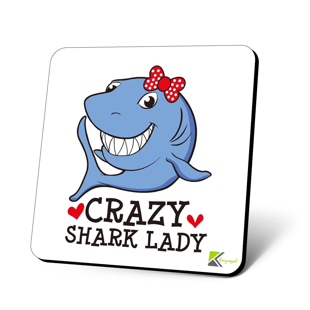 CS1016 Crazy Shark Lady Novelty Funny Coffee Tea Drink Christmas Gift Glossy MDF Wooden Coaster