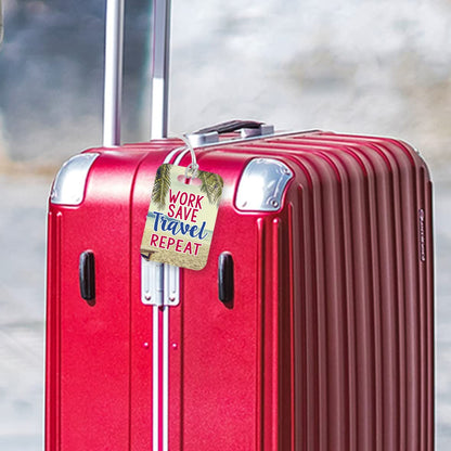 LT206 Work Save Travel Repeat Novelty Funny Unique Designer Gift Glossy Plastic Suitcase Luggage Tag
