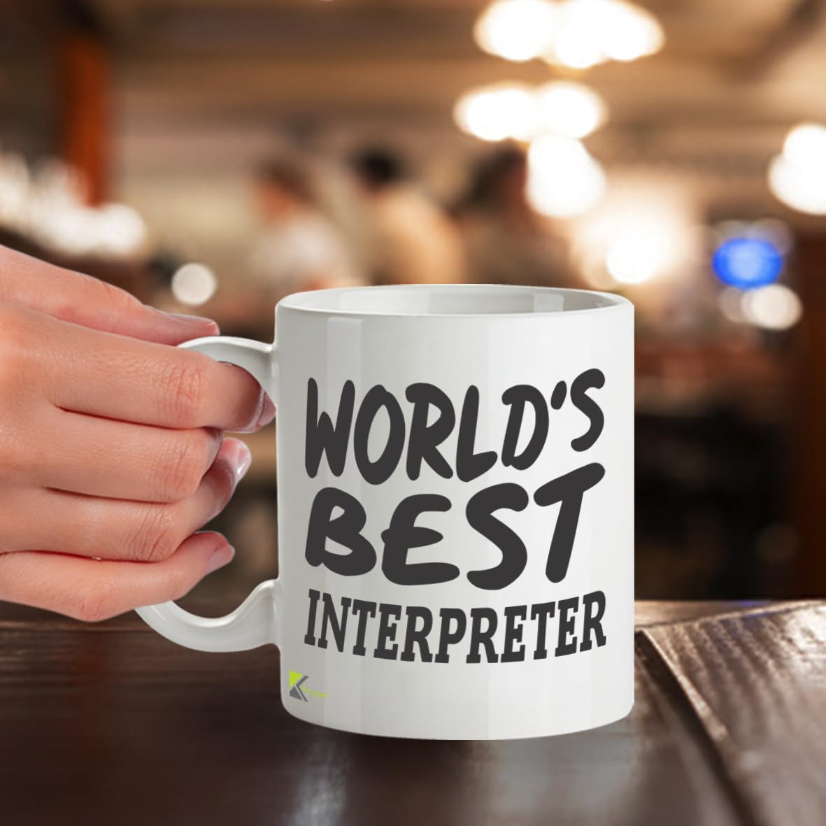 Kruzroyal DZ840 World's Best Interpreter Mug 11oz - White Ceramic Cup for Translator, Linguist, BSL - Ideal Birthday, Thank You, Leaving Present