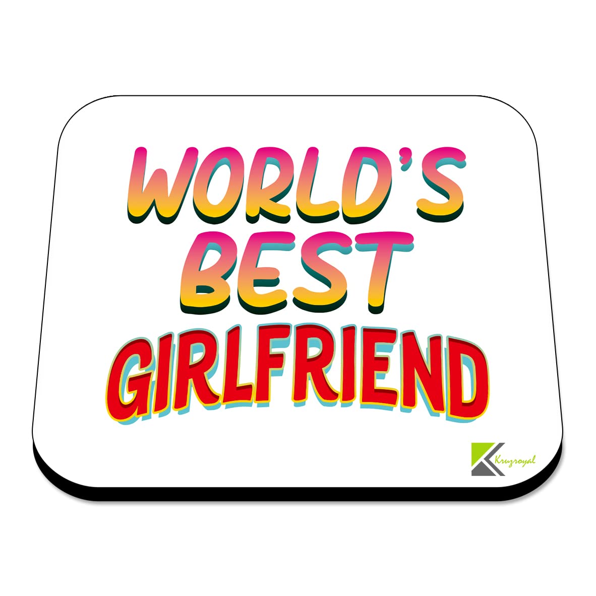WB036 World's Best Girlfriend MDF Wooden Coaster by Kruzroyal | Gift for Girlfriend | Unique Novelty Present | 9cm x 9cm | Coffee Tea MDF Wooden Coaster
