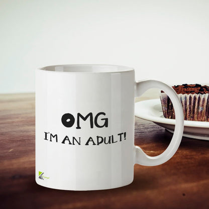 Kruzroyal Funny Adulting Mug, OMG I'm an Adult! Funny Gift Idea Coffee Tea Mug, Novelty 18th or 21st Birthday Gift for Son, Daughter or Friend, White Ceramic, 11 oz