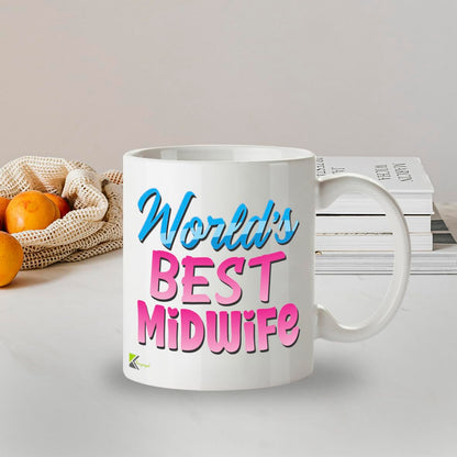 Kruzroyal DZ850 World's Best Midwife Mug 11oz - White Ceramic Cup for Student, Doula, NHS Staff - Heartfelt Thank You, Baby Shower Present for Her