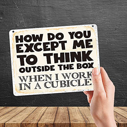 Kruzroyal MP323 HOW DO YOU EXCEPT ME TO THINK OUTSIDE THE BOX,When i work in a cubicle? Funny Novelty Retro Vintage Metal Wall Sign Plaque 20cm x 15cm
