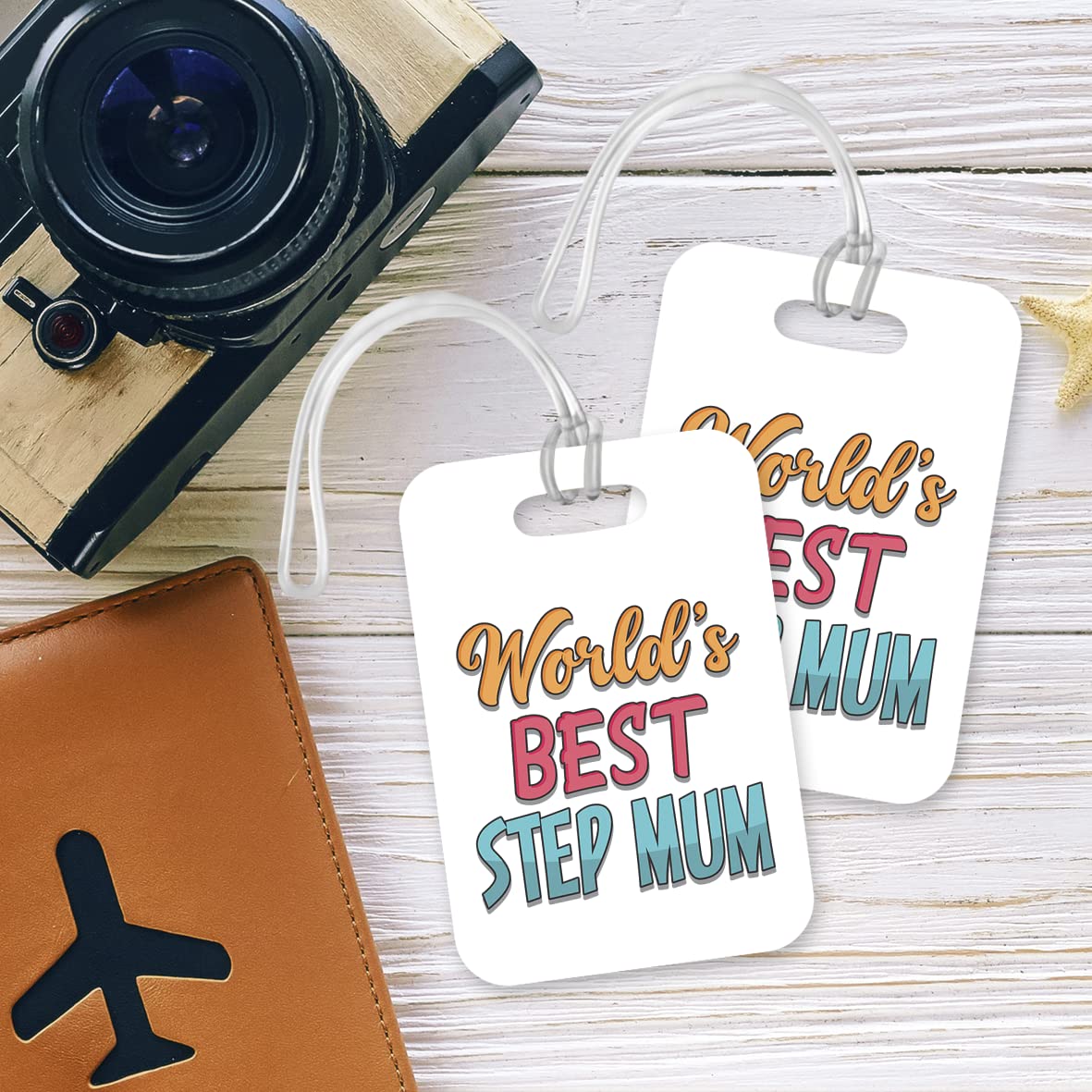 LT419 World's Best Step Mum Novelty Funny Unique Designer Gift, Suitcase, Glossy Plastic Luggage Tag for Step Mum