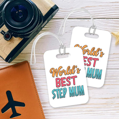 LT419 World's Best Step Mum Novelty Funny Unique Designer Gift, Suitcase, Glossy Plastic Luggage Tag for Step Mum