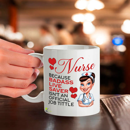 Kruzroyal Funny Nurse Mug for Women - Badass Life Saver 11oz Ceramic Cup - NHS Thank You, Graduation, Leaving Gift for Nurses