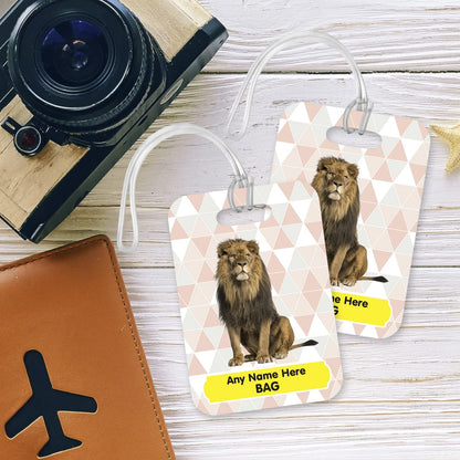 PLT246 Personalised Name's Bag with Lion Image Novelty Funny Unique Designer Gift Glossy Plastic Suitcase Luggage Tag