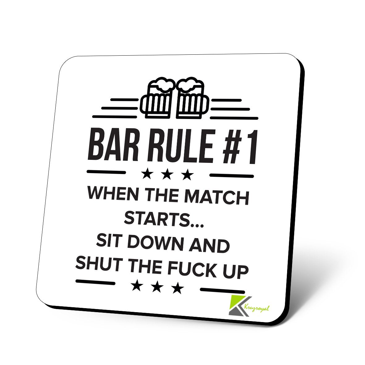 CS955 Bar Rule # 1 When The Match Starts sit Down and Shut The fu*k up Novelty Funny Coffee Tea Drink Gift Glossy MDF Wooden Coaster