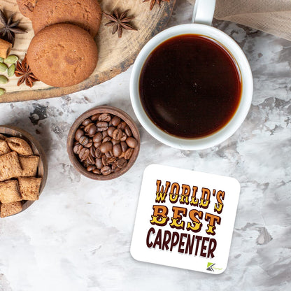 WB003 World's Best Carpenter MDF Wooden Coaster by Kruzroyal | Gift for Carpenter | Unique Novelty Present | 9cm x 9cm | Coffee Tea MDF Wooden Coaster