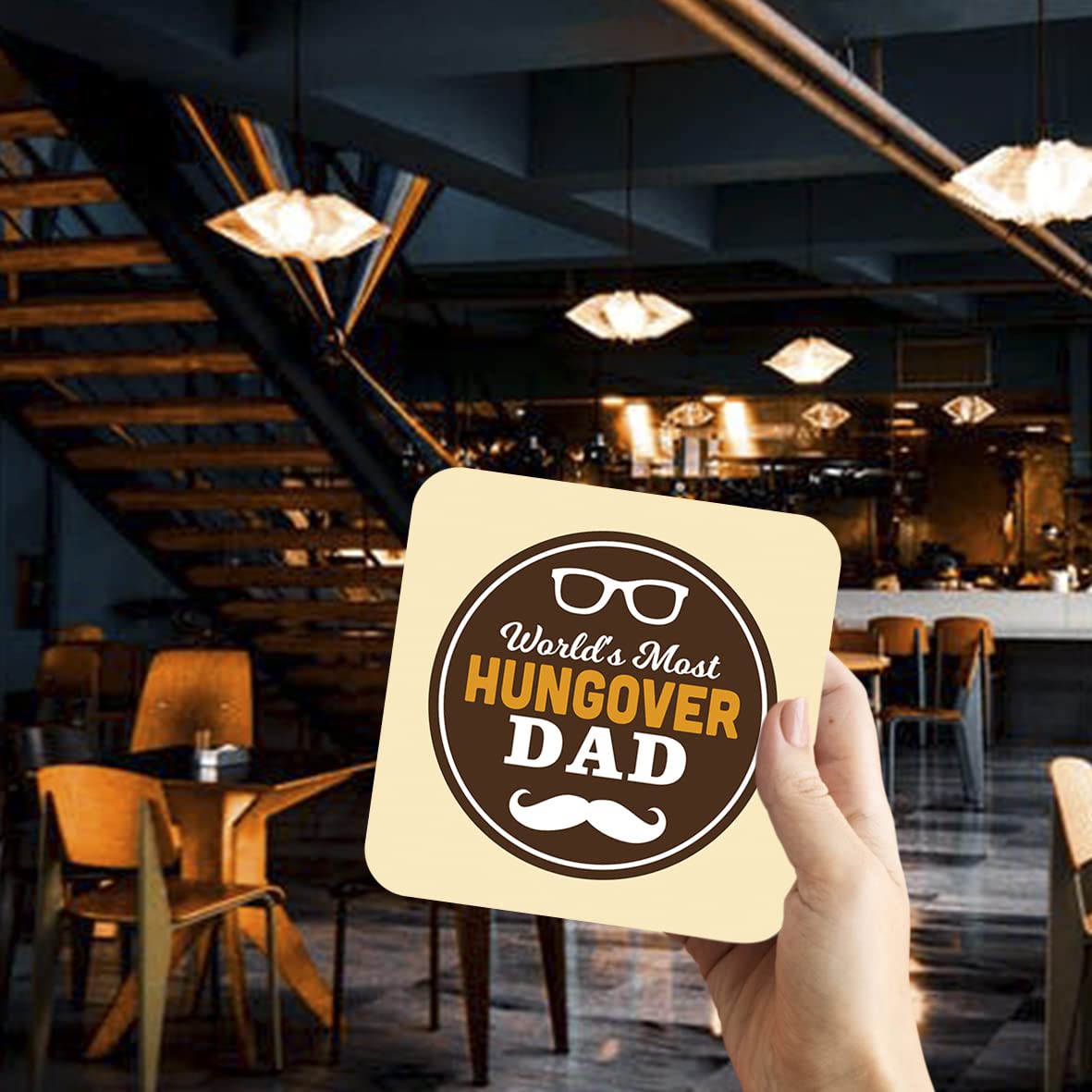 CS650 World's Most Hungover Dad Novelty Funny Coffee Tea Drink Gift Glossy MDF Wooden Coaster