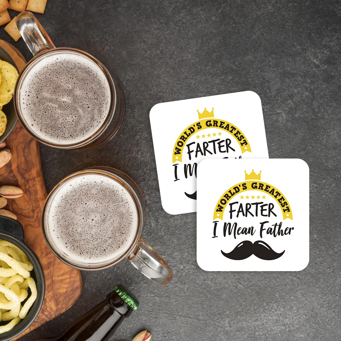 CS570 World's Greatest Farter I Mean Father Novelty Funny Coffee Tea Drink Gift Glossy MDF Wooden Coaster