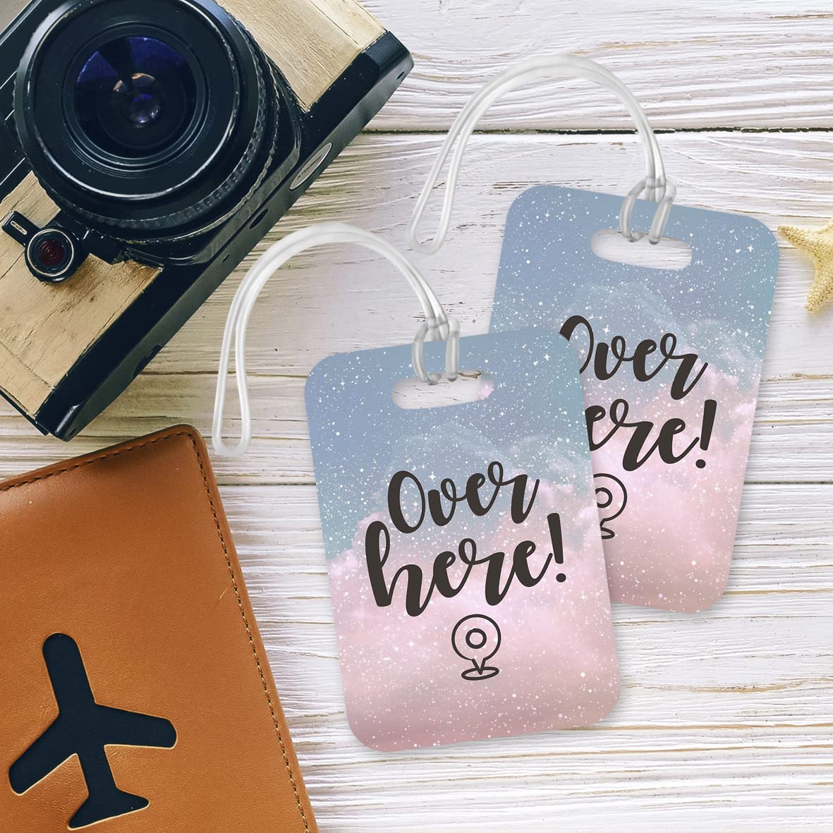 LT011 Over here! Novelty Funny Unique Designer Gift Glossy Plastic Suitcase Luggage Tag