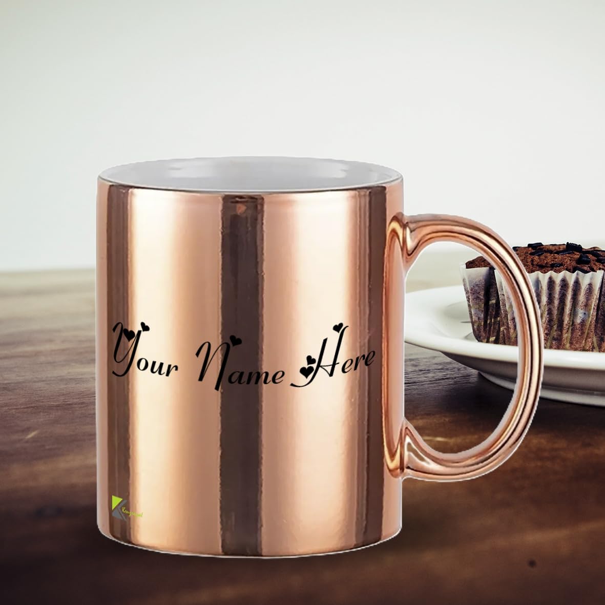 Kruzroyal Personalised Rose Gold Chrome Finish 11oz Ceramic Mug – Custom Name, Quote, or Text – Stylish & Elegant Gift