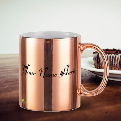 Kruzroyal Personalised Rose Gold Chrome Finish 11oz Ceramic Mug – Custom Name, Quote, or Text – Stylish & Elegant Gift