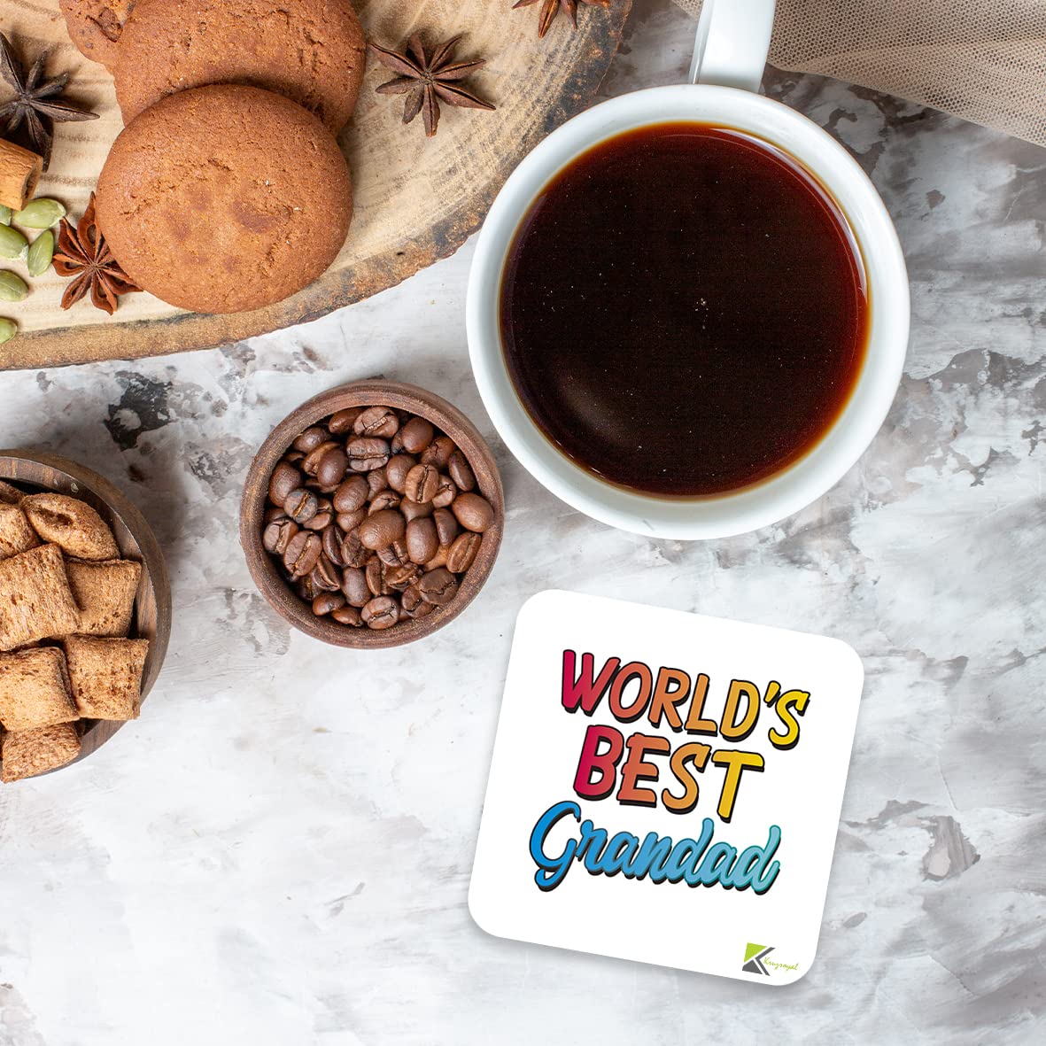 WB025 World's Best Grandad MDF Wooden Coaster by Kruzroyal | Gift for Grandad | Unique Novelty Present | 9cm x 9cm | Coffee Tea MDF Wooden Coaster