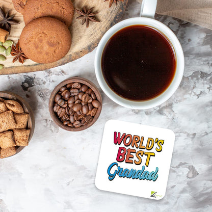 WB025 World's Best Grandad MDF Wooden Coaster by Kruzroyal | Gift for Grandad | Unique Novelty Present | 9cm x 9cm | Coffee Tea MDF Wooden Coaster