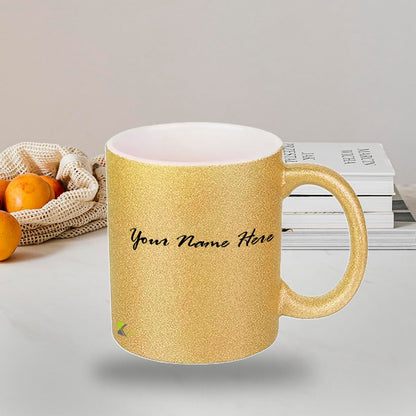 Kruzroyal Personalised Gold/Silver Glitter Mug, Customisable Name 11OZ Ceramic Mug