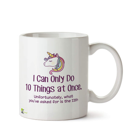 Kruzroyal Funny Unicorn Multitasking 11th Thing Mug | Humorous Busy Office Gift Ceramic Coffee Tea Cup for Colleague Friend