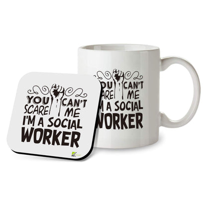 Kruzroyal SM006 You Can't Scare Me I'm a Social Worker - Mug & Matching Coaster Set