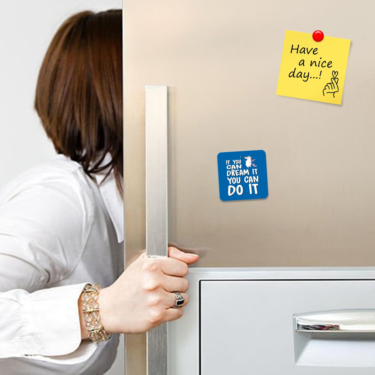 FM015 If you can dream it, you can do it Novelty Funny Idea Glossy Metal Square Fridge Magnet