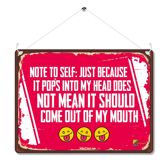 Kruzroyal Funny Sarcastic Metal Wall Sign, Note To Self Novelty Plaque Gift, Humorous Retro Vintage Tin Decor for Office or Bedroom, 20x15cm with Hanging String & Pre-Drilled Holes