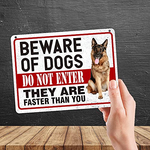 Kruzroyal MP330 BEWARE OF DOGS, Do not enter,They are faster than you. Funny Novelty Retro Vintage Metal Wall Sign Plaque 20cm x 15cm