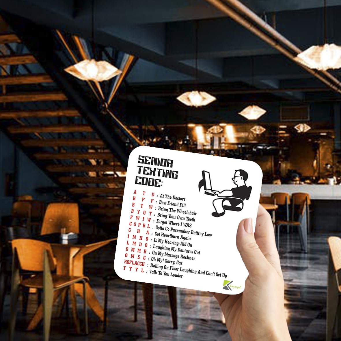 CS052 Senior texting code Novelty Funny Coffee Tea Drink Gift Glossy MDF Wooden Coaster | Gifts for Dad Grandad Men Him Her | Retirement, Fathers Day & Birthday Present