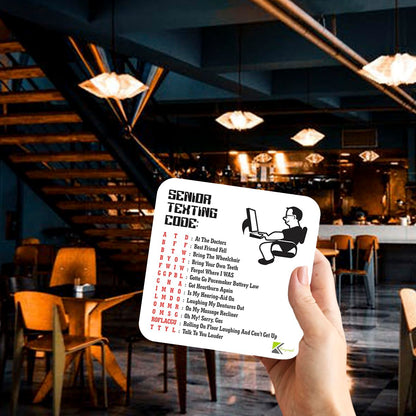 CS052 Senior texting code Novelty Funny Coffee Tea Drink Gift Glossy MDF Wooden Coaster | Gifts for Dad Grandad Men Him Her | Retirement, Fathers Day & Birthday Present