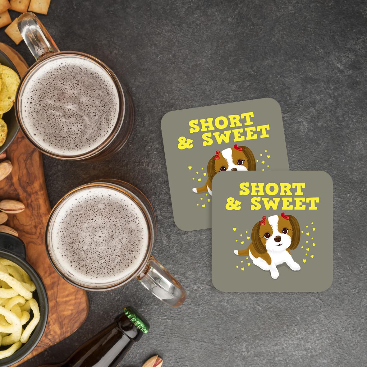 CS638 Short & Sweet Novelty Funny Coffee Tea Drink Gift Glossy MDF Wooden Coaster