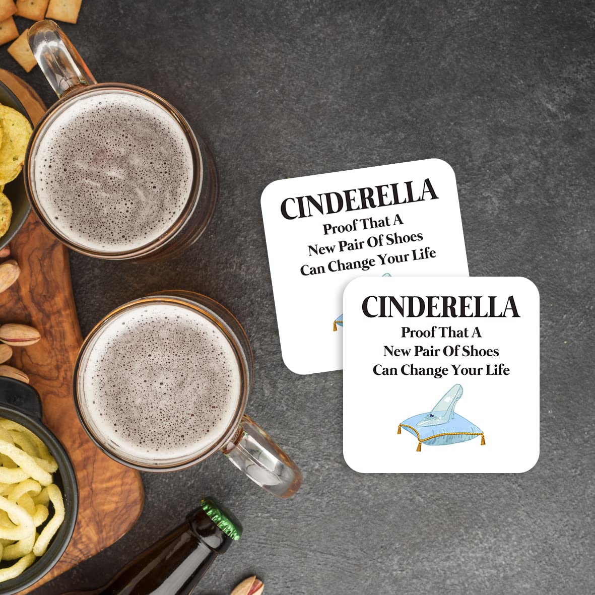 CS603 Cinderella : Proof That a New Pair of Shoes can Change Your Life Novelty Funny Coffee Tea Drink Gift Glossy MDF Wooden Coaster