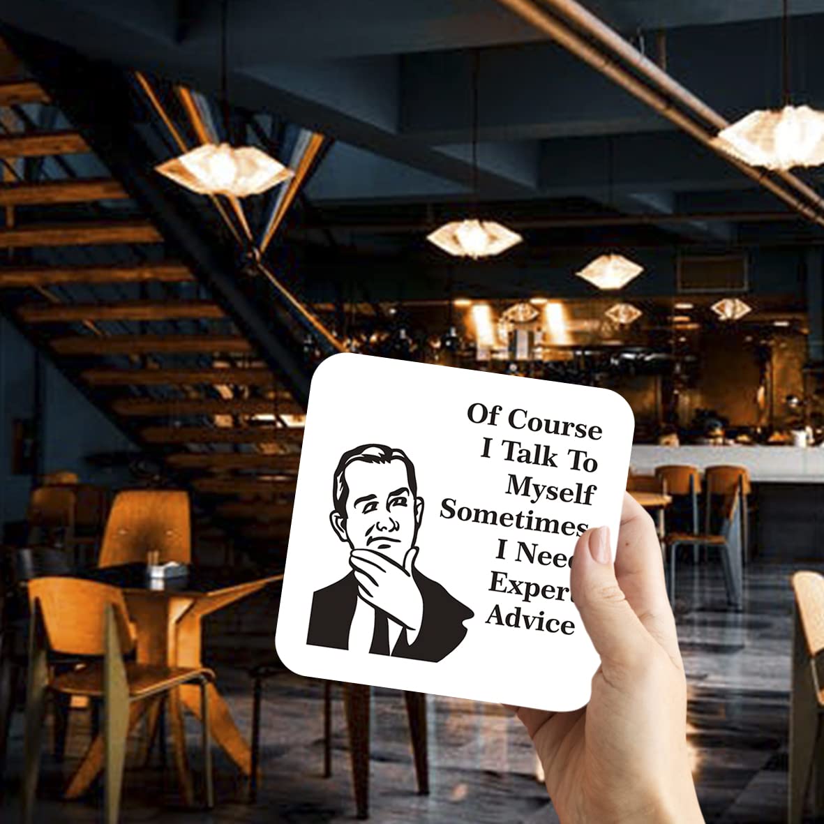 CS630 Ofcourse i Talk to Myself Sometimes i Need Expert Advice Novelty Funny Coffee Tea Drink Gift Glossy MDF Wooden Coaster | Gift for Men, Dad, Colleague, Boss