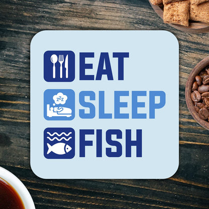 CS663 Eat Sleep Fish Novelty Funny Coffee Tea Drink Gift Glossy MDF Wooden Coaster
