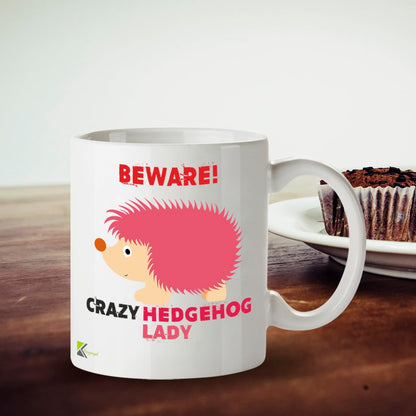 Kruzroyal Crazy Hedgehog Lady Mug Funny Novelty Great Gift Idea Coffee Tea Cup, Gift for Women, Animal Lover