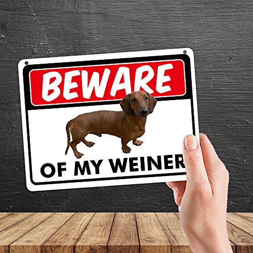Kruzroyal MP344 BEWARE, Of my weiner. Funny Novelty Retro Vintage Metal Wall Sign Plaque 20cm x 15cm