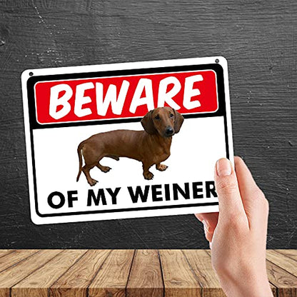 Kruzroyal MP344 BEWARE, Of my weiner. Funny Novelty Retro Vintage Metal Wall Sign Plaque 20cm x 15cm