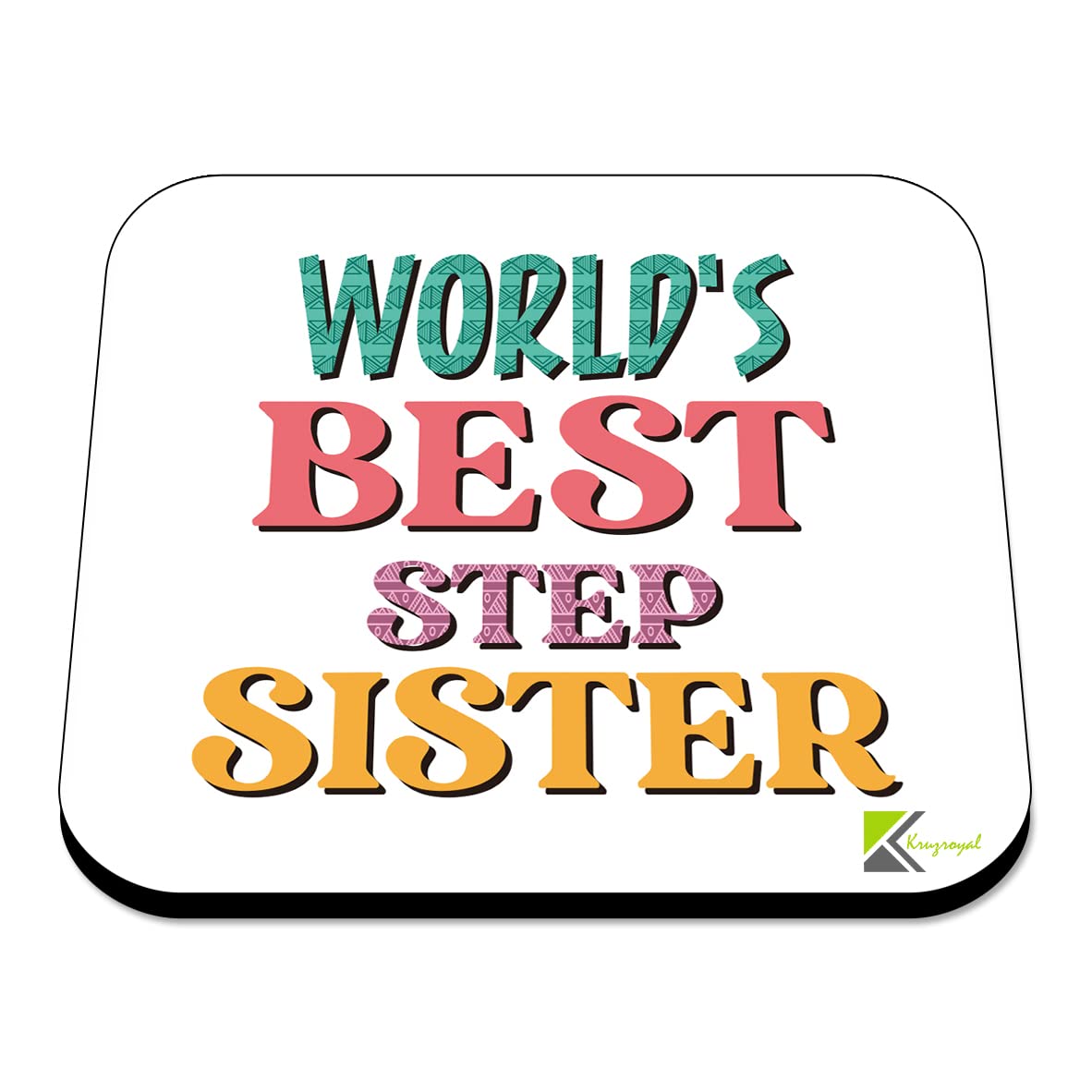 WB018 World's Best Step Sister MDF Wooden Coaster by Kruzroyal | Gift for Step Sister | Unique Novelty Present | 9cm x 9cm | Coffee Tea MDF Wooden Coaster