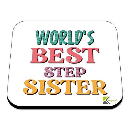 WB018 World's Best Step Sister MDF Wooden Coaster by Kruzroyal | Gift for Step Sister | Unique Novelty Present | 9cm x 9cm | Coffee Tea MDF Wooden Coaster