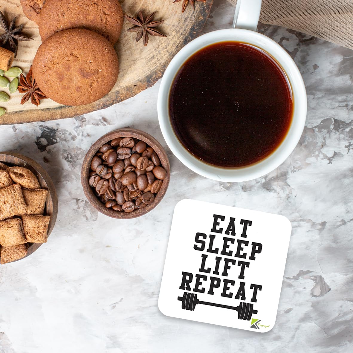 CS906 Eat Sleep Lift Repeat/Gift for gym lover Motivational Fitness Gift for Weightlifter Bodybuilder Novelty Funny Coffee Tea Drink Gift Glossy MDF Wooden Coaster for Men, Women - Home Gym